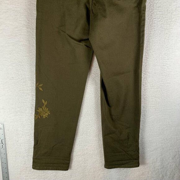 LOGO Lori Goldstein Women's Green Floral Embroidered Boyfriend Pants Size 4 9522 - Picture 13 of 16